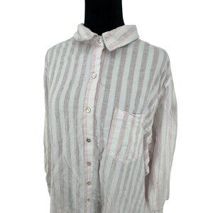 Jane Delancy Womens Striped Button Up Shirt Size 3X Long Sleeve Cotton Oversized